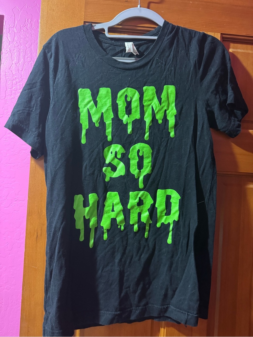 Bella Canvas Black Tee with Neon Green Drip 'MOM SO HARD' Graphic